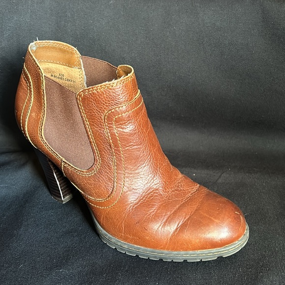 Born Of Concept Block Heeled Ankle Booties Brown Leather Chelsea Boot Size 8 - Picture 6 of 13